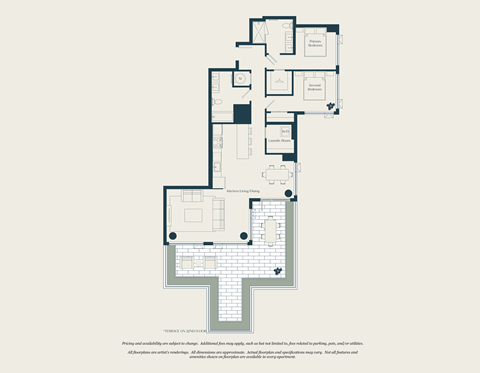 Floor plan for 2 beds, 2 baths, 1194 sqft